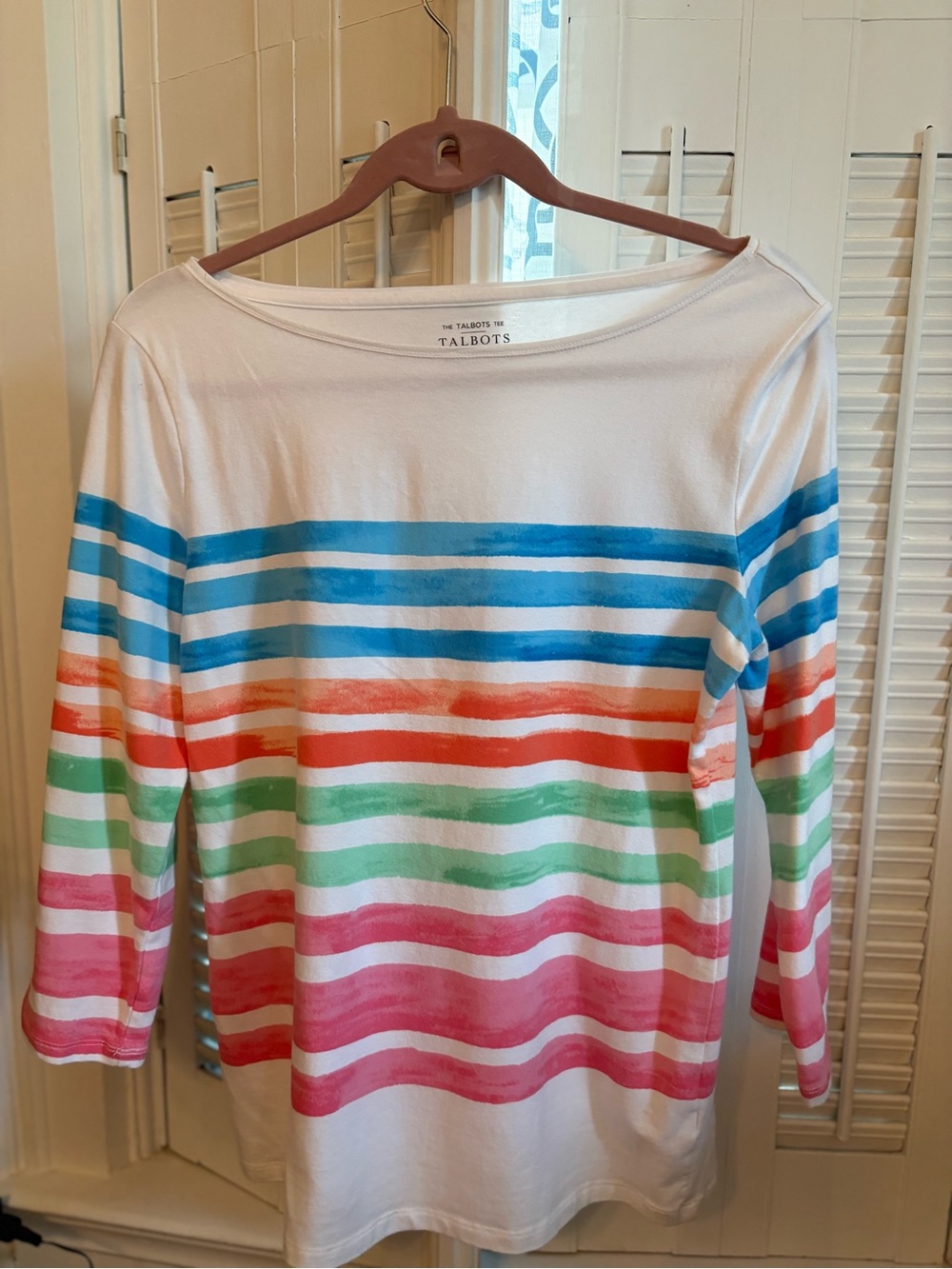 Talbots Cream Tee with Subtle Tan Trim